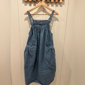 Blue Pinafore Overalls Dress - Casual Pocketed Bottoms